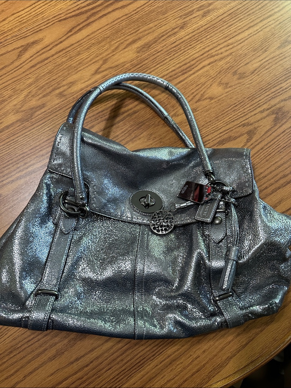 Coach Metallic Pewter Shoulder Satchel